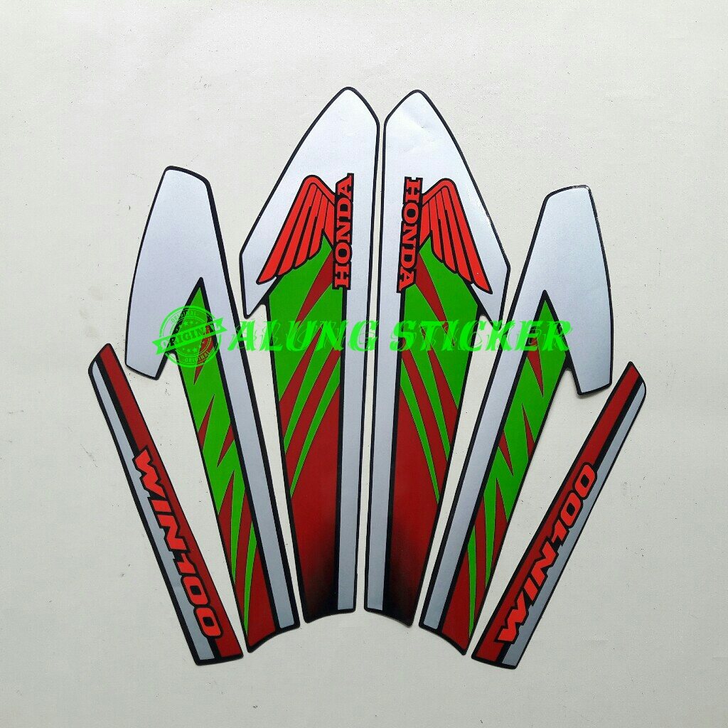 STIKER STRIPING LIS LES BODY MOTOR HONDA WIN 100 TAHUN 1996 SILVER-MERAH 1SET STANDAR