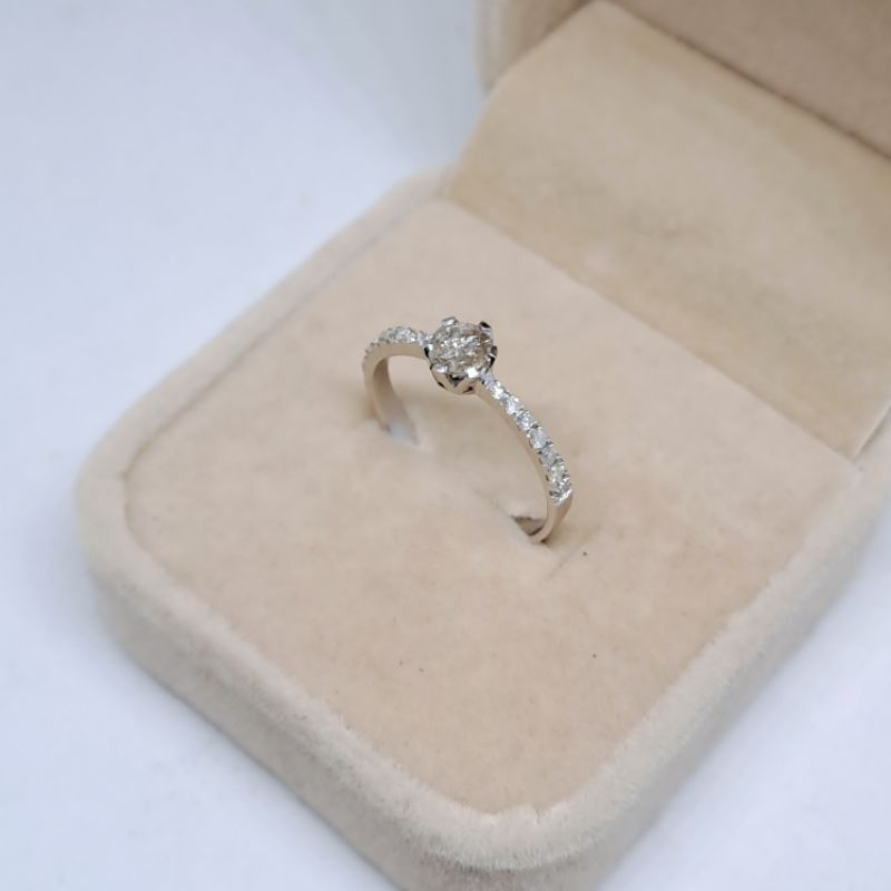 Cincin Emas Putih 750 Asli Wanita Berlian Eropa 0,30 crt Solitaire