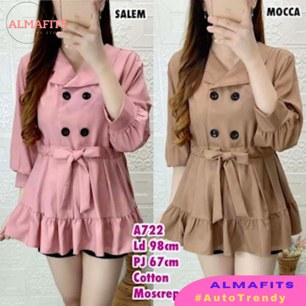 Baju Atasan Blouse polos Model Bangkok Tali Serut Pinggang Fashion Wanita Kekinian Korean style