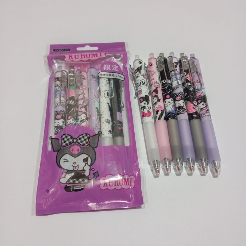 

COD 6PCS PULPEN GEL MEKANIK 0,5MM/ PULPEN GEL CETEK MOTIF SANRIO