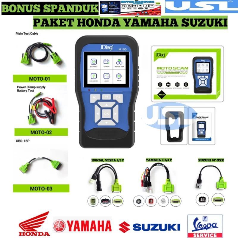 Jdiag m100 scanner motor injeksi paket honda / Yamaha / Suzuki