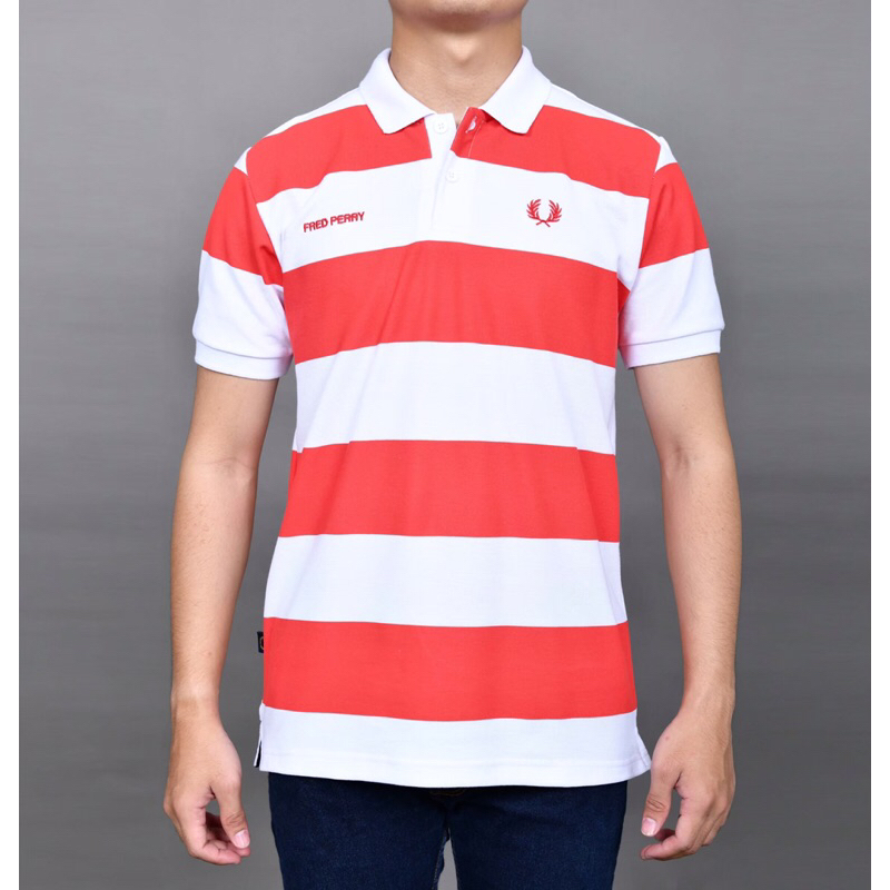 Kaos Polo FRED PERRY Red White - Polo Shirt Pria