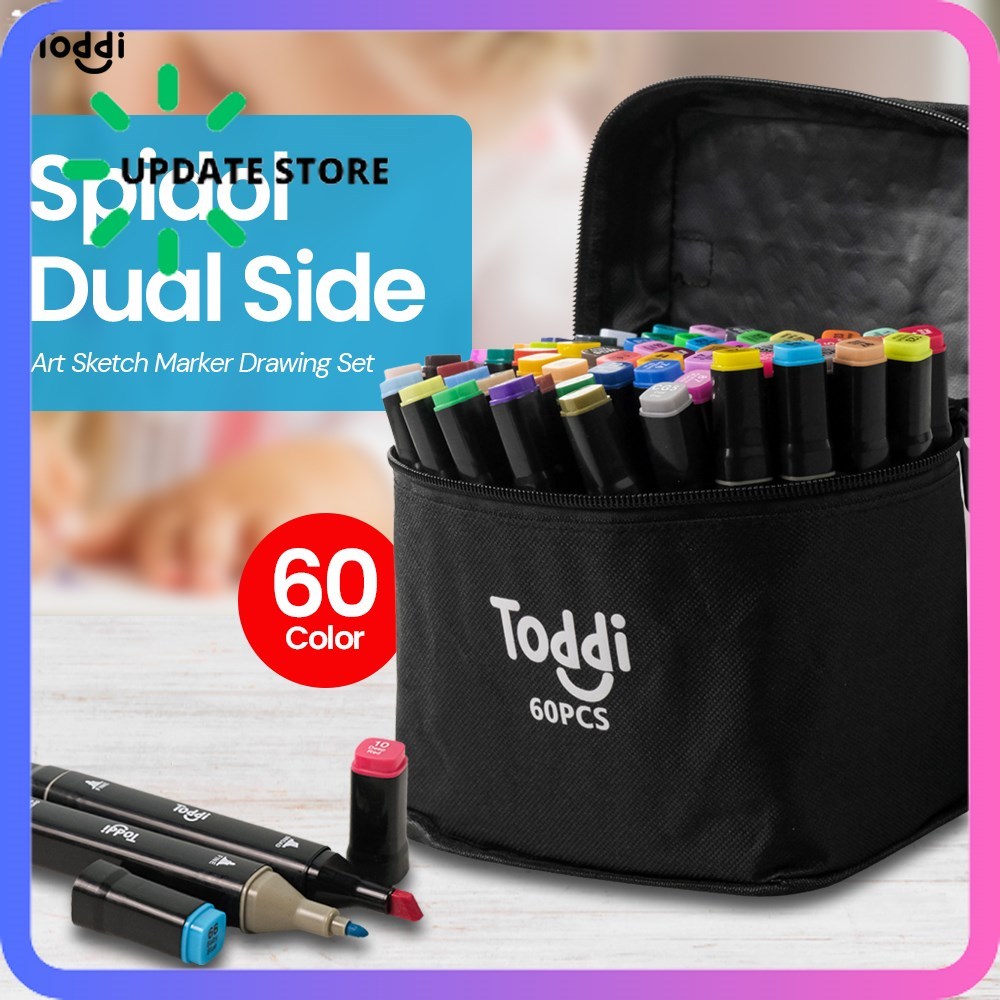

60 80 Color Spidol Stabilo Dual Side Fine Art Brush Pen Art Marker Set - Black