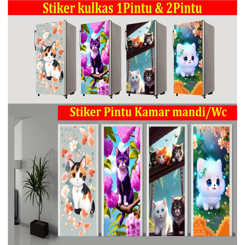 STIKER KULKAS 1PINTU, STIKER KULKAS 2PINTUM, MOTIF KUCING KECE