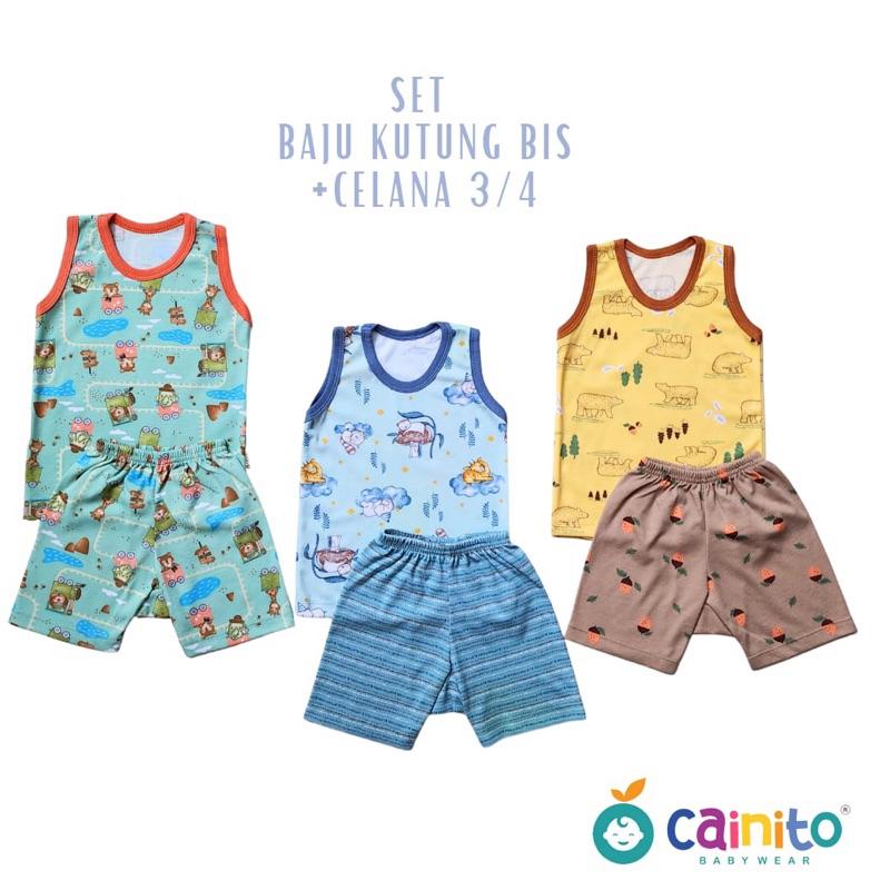 3pcs-Setelan Cainito lengan kutung celana pendek motiv