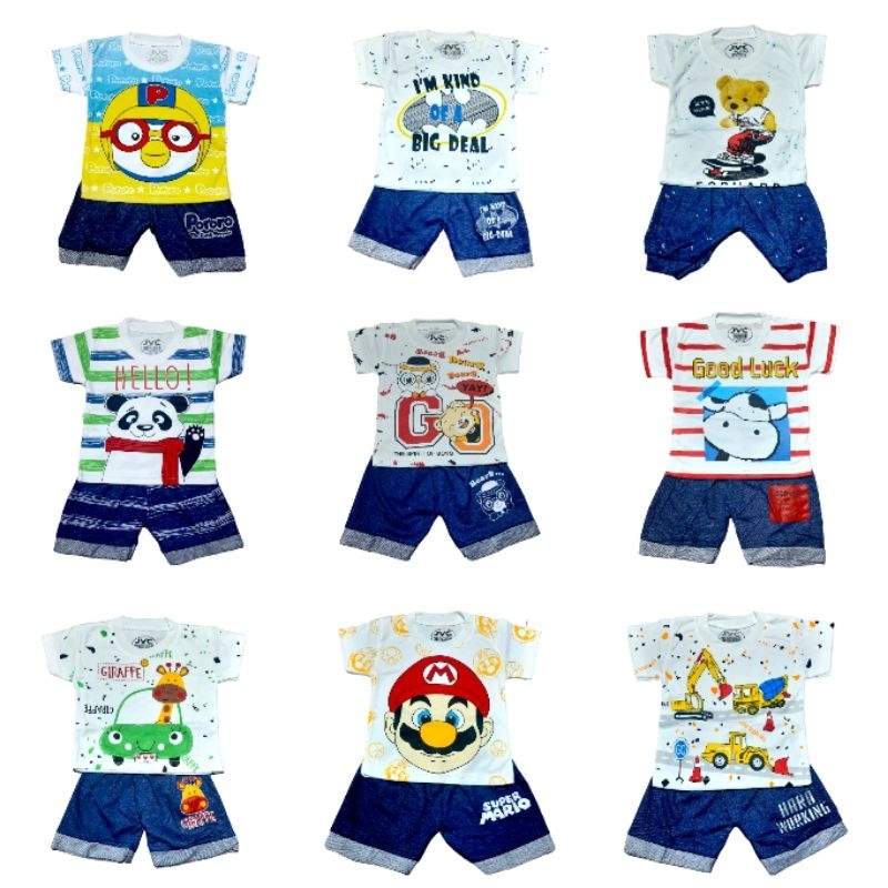 [PHINTSGROSIR 19.500x3PC] JVC KIDS - NEW MOTIF SETCEL DENIM KAOS PUTIH SML