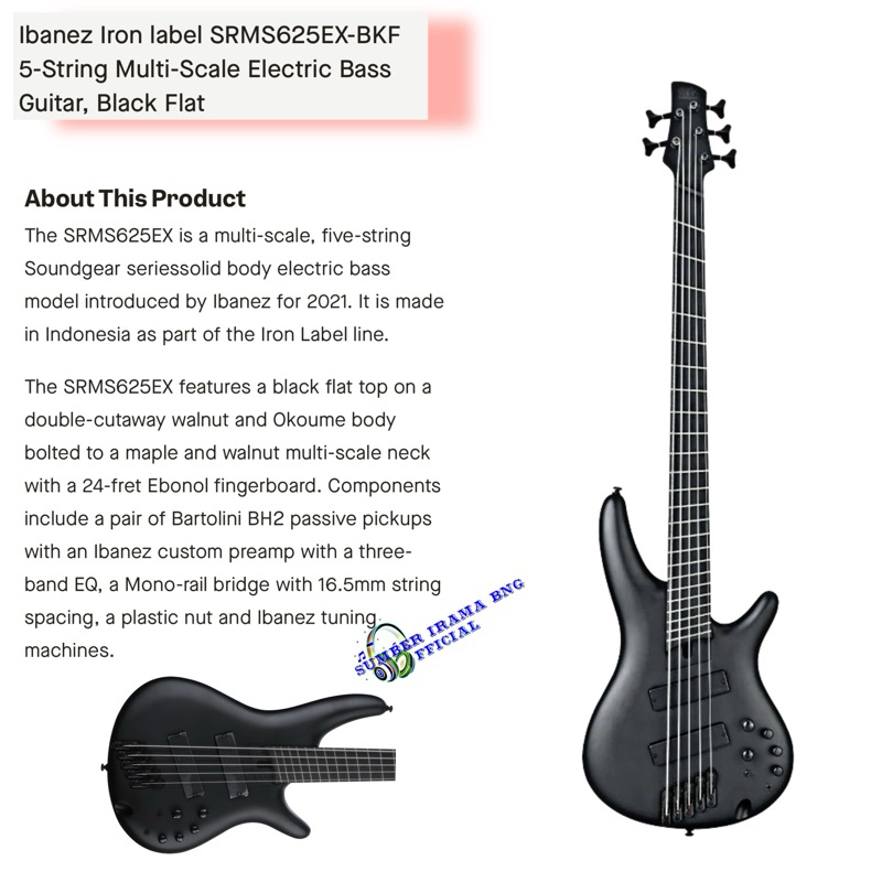 IBANEZ SRMS625EX IRON LABLE MULTI SCALE ELECTRIC BASS 5 STRING