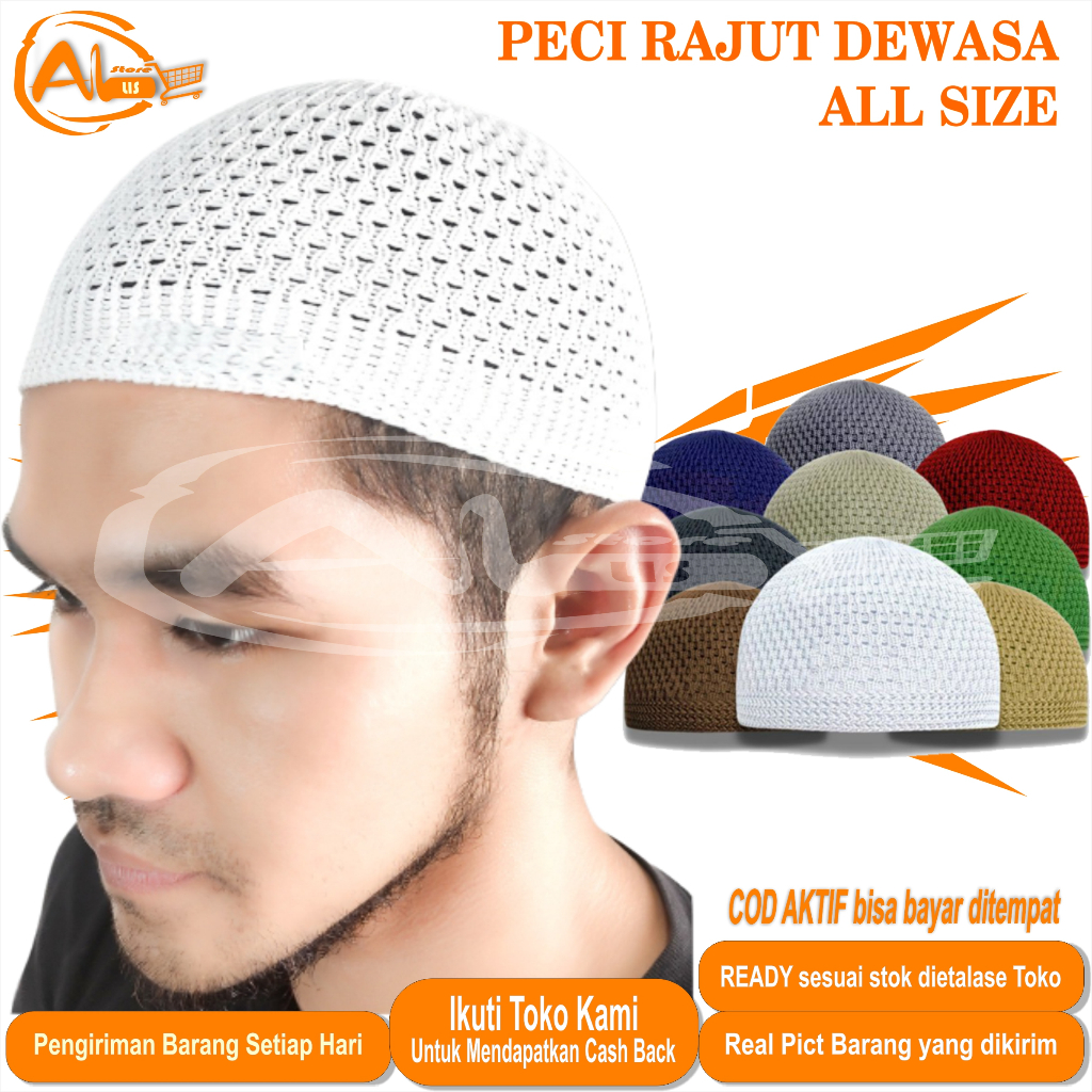 PECI RAJUT POLOS DEWASA PRIA TOPI MUSLIM WARNA PECI HAJI KOPIAH MUSLIM RAJUT DEWASA ALL SIZE