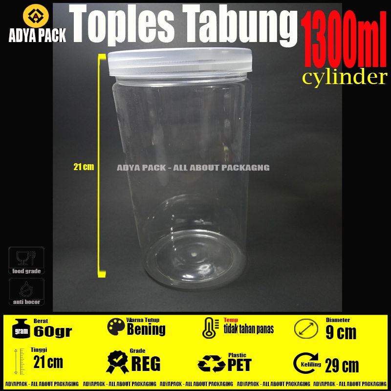 Toples Tabung Silinder 1300 1400 ml - Jar Plastik Mamitoko Fox Ulir
