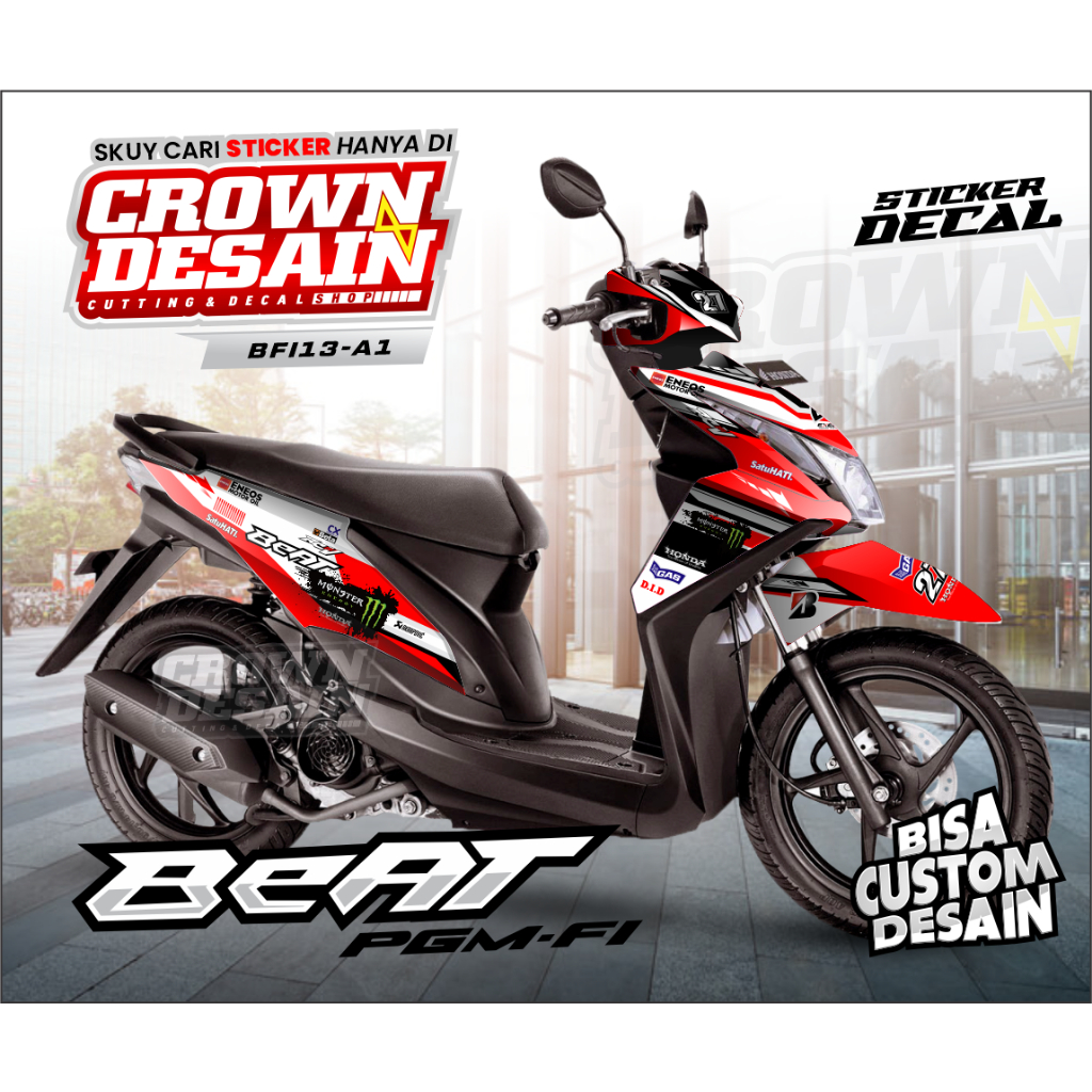 Aksesoris Motor Beat Fi 2013-2015 Fullbody - Sticker Decal Beat Fi Merah - Decal Beat Fi Fullbody Va