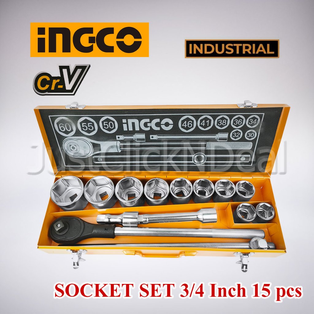 Ingco Socket Set 3/4 Inch 15 pcs Kunci Sock Kotak Besi