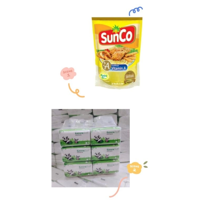 

Paket Sembako Murah (1 minyak sunco 2lt + 1 paket isi 6pcs tissue green panda)