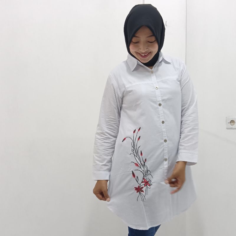 TUNIK BORDIR BUNGA CANTIK KHUSUS WARNA PUTIH