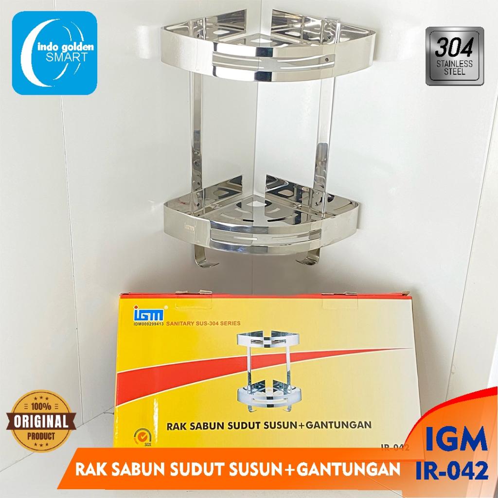 RAK SABUN KAMAR MANDI SUDUT SUSUN + GANTUNGAN SUS-304 IGM IR-042