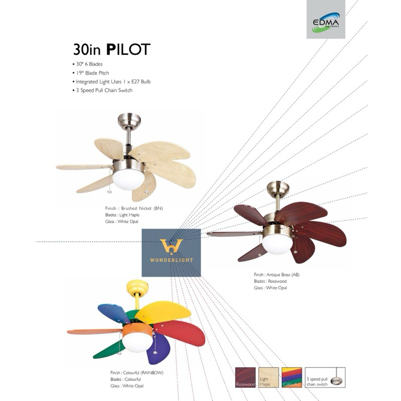 [Best Seller] Lampu Kipas Minimalis Kecil EDMA PILOT 30in (+/-80cm) Lampu Kipas Angin Gantung Awet C