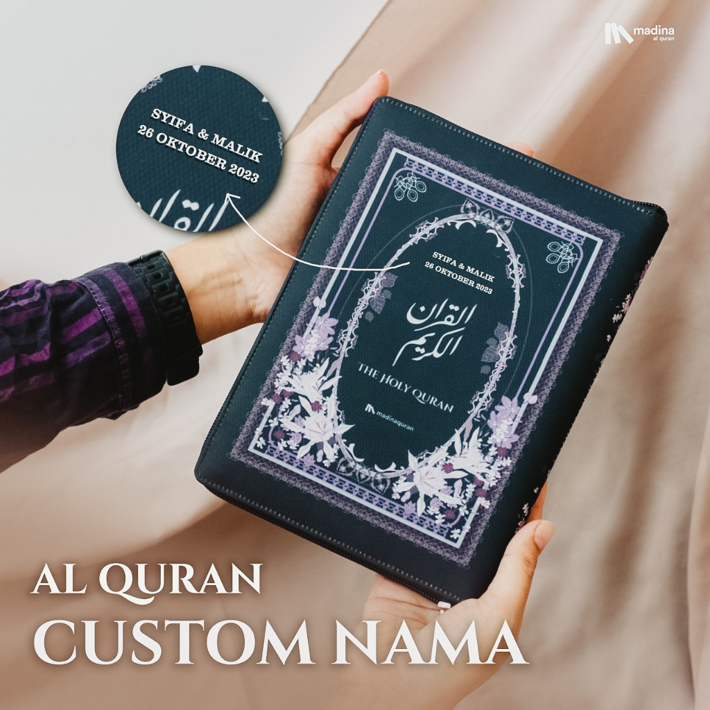 Madina Quran - Al Quran Custom Nama (Bisa Tulis Nama di Cover) alquran terjemahan dan tajwid aesthetic seserahan pernikahan zipper official