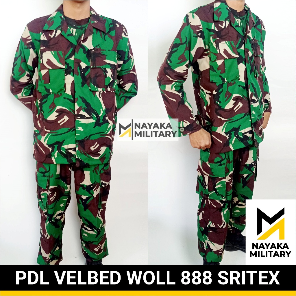 Baju PDL Velbed Woll Sritex 888 Stelan TNI Pakaian Lapangan Setelan Tentara Seragam Loreng Malvinas 