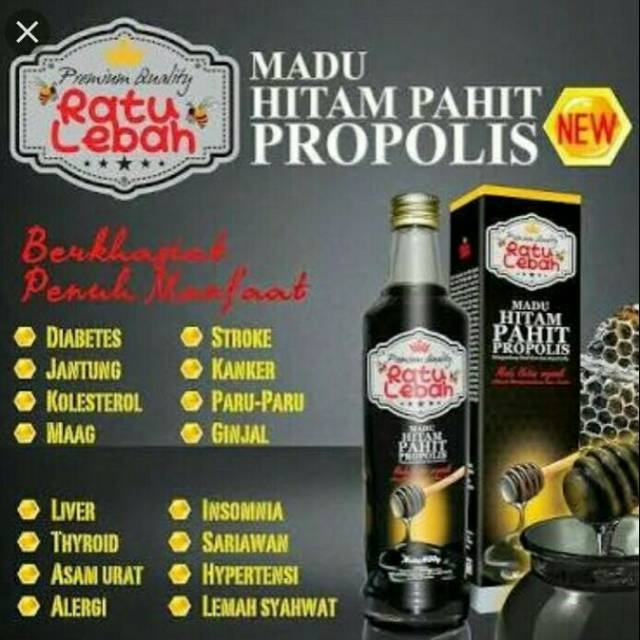 

Madu Hitam Pahit Ratu Lebah Plus Propolis 470gr | Herbal Diabetes, Kolesterol, Sakit Maag | Original