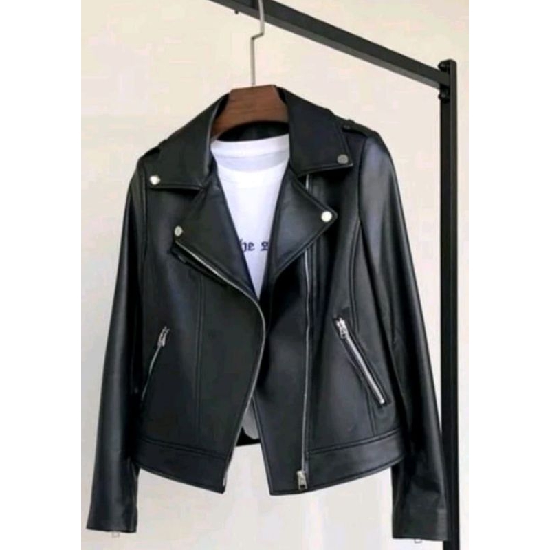 jaket kulit wanita ramones kulit sintetis
