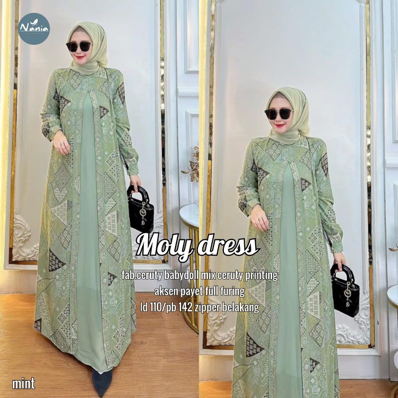 MAXY MOLY DRESS BY NANIA// Ceruty Babydoll Mix Ceruty printing aksen Payet // Bisa Cod