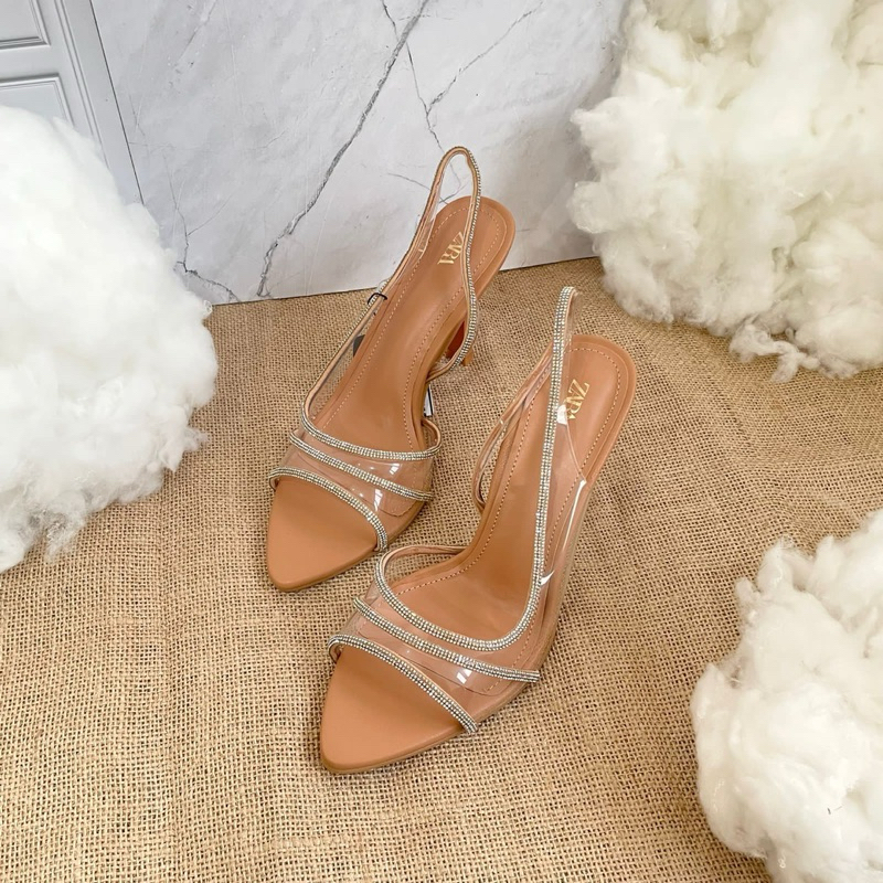 Transparant high heels 10cm with list diamond by Zara import high quality fashion shoes sandal wanit