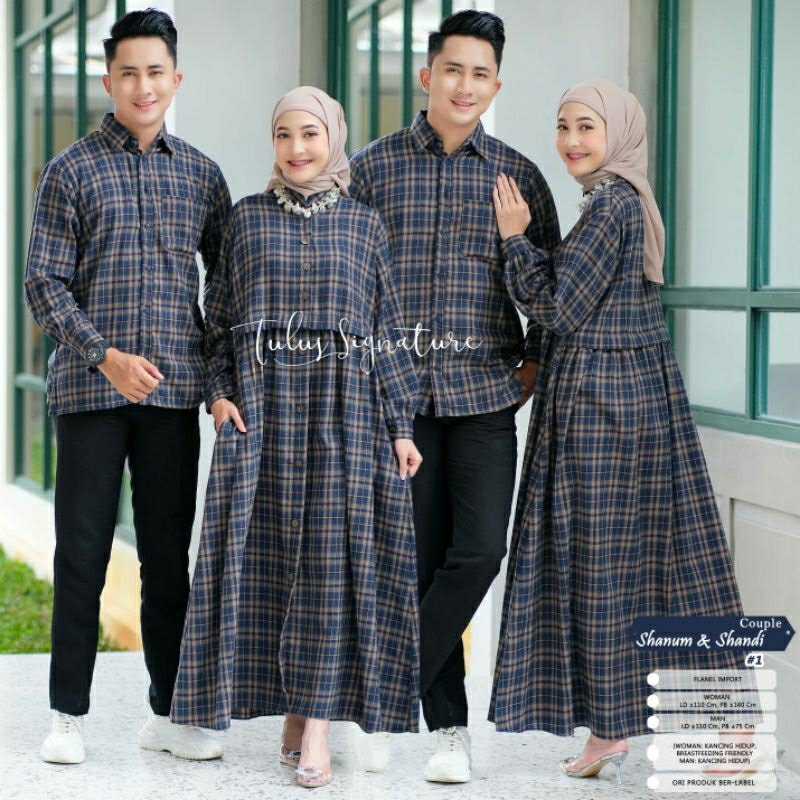 (NEW ) Shanum Shandi couple berlabel TULUS SIGNATURE //18.10 couple Kemeja Ld 110cm Dress Wanita ld 
