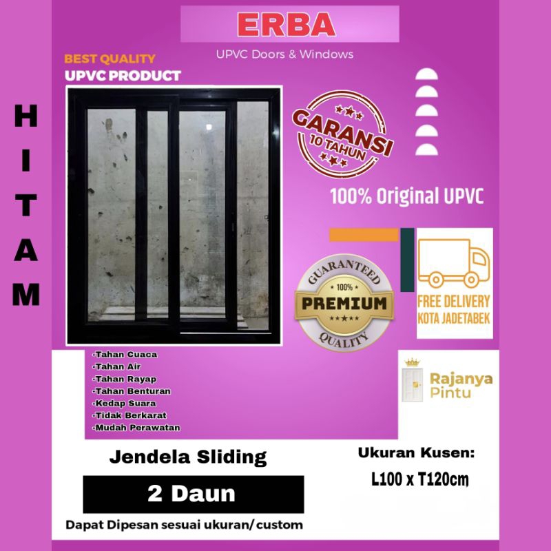 Jendela Sliding 2 Daun UPVC Erba super premium Black