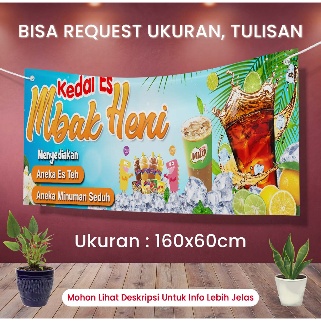 Spanduk Banner Usaha Aneka Minuman Dingin dan Minuman Segar Ukuran 160x60 Cm Cocok untuk Outdoor