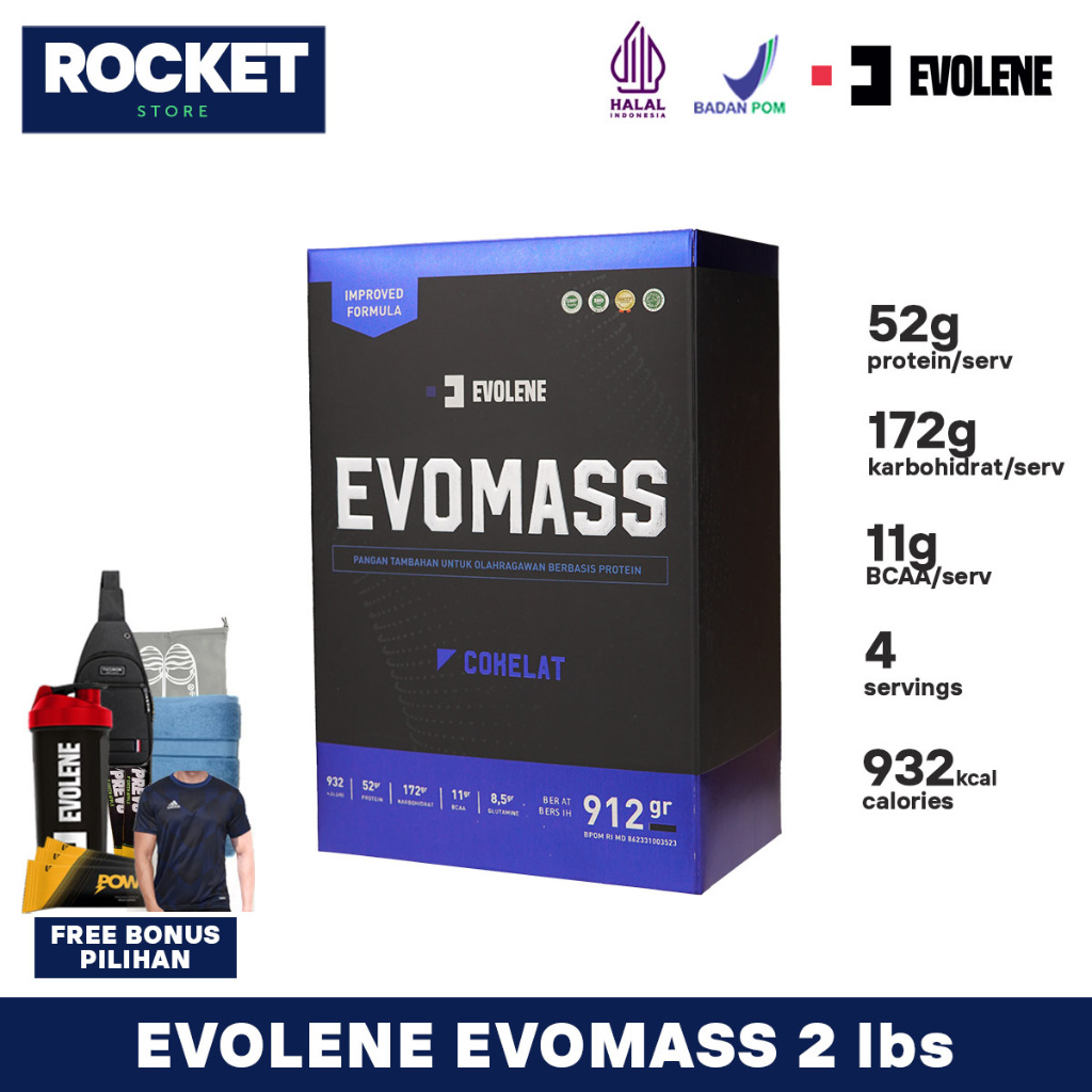 Evolene Evomass 2 lbs 912 gram Susu Penambah Berat Badan BPOM HALAL Evo Mass