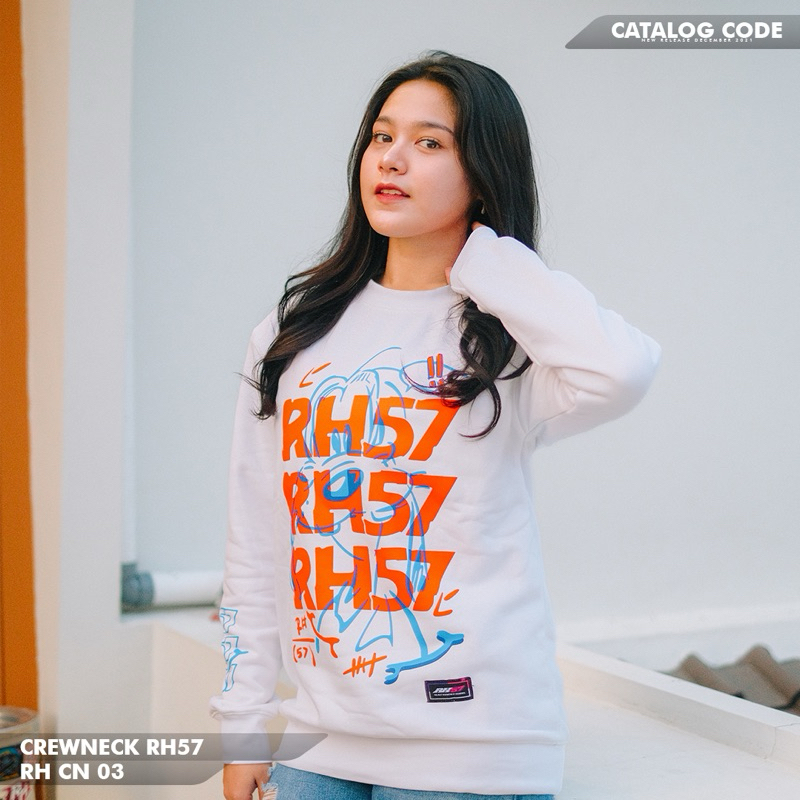 RH57 CREWNECK RH CN 03 || SWEATER PRIA / WANITA ( PUTIHL )