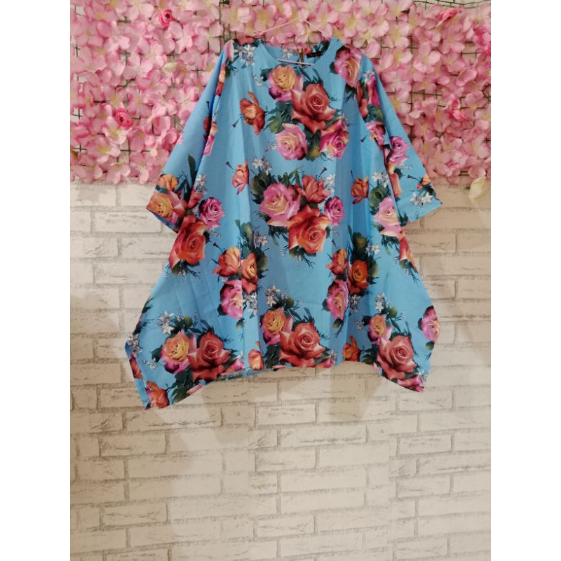 blouse bunga big size/blouse tunik bunga/tunik bunga biru big size