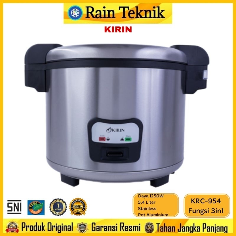 Penanak Nasi Kirin KRC-954 Luar Stainless Pot Aluminium 3in1 (5,4 LITER) / Rice Cooker KRC 954 / Mag