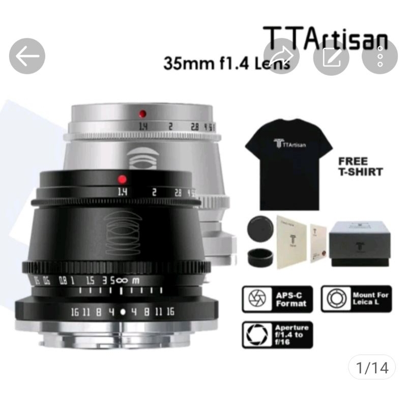 Lensa TTartisan 35mm F1.4 For Sony,Nikon,Canon,Fuji,Leica L,Micro Four Thirds