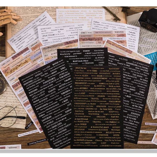 

1 set 4 lembar sticker candy poetry vintage retro english word deco stiker tulisan quotes aesthetic HB1362