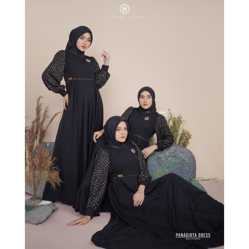 PANAGIOTA DRESS BLACK NADHEERA LUXURY || Gamis Wanita Premium Hitam Moica Premium Terbaru