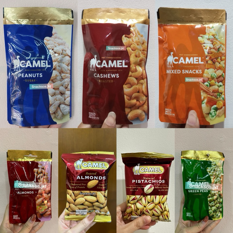 

CAMEL NUTS KACANG COATED GREEN PEAS / PISTACHIO / MIXED SNACKS / ROASTED SALTED CASHEWS / ROASTED ALMONDS / HONEY ALMONDS