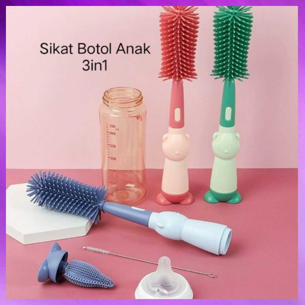 Jhonweis Sikat Botol Silikon Penyikat Pembersih Penyuci Botol Susu Bayi Dapat Memutar 360 Derajat Be