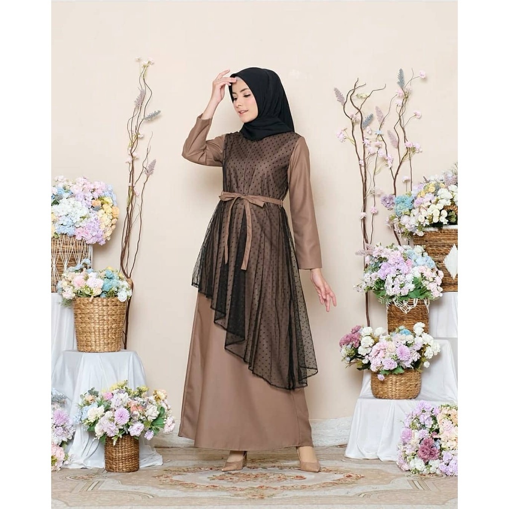 [BISA COD] - NABILA DRESS BAHAN SHAKILA MIX TILE DOT by khailadres Gamis Wanita Terbaru Gamis Kondan
