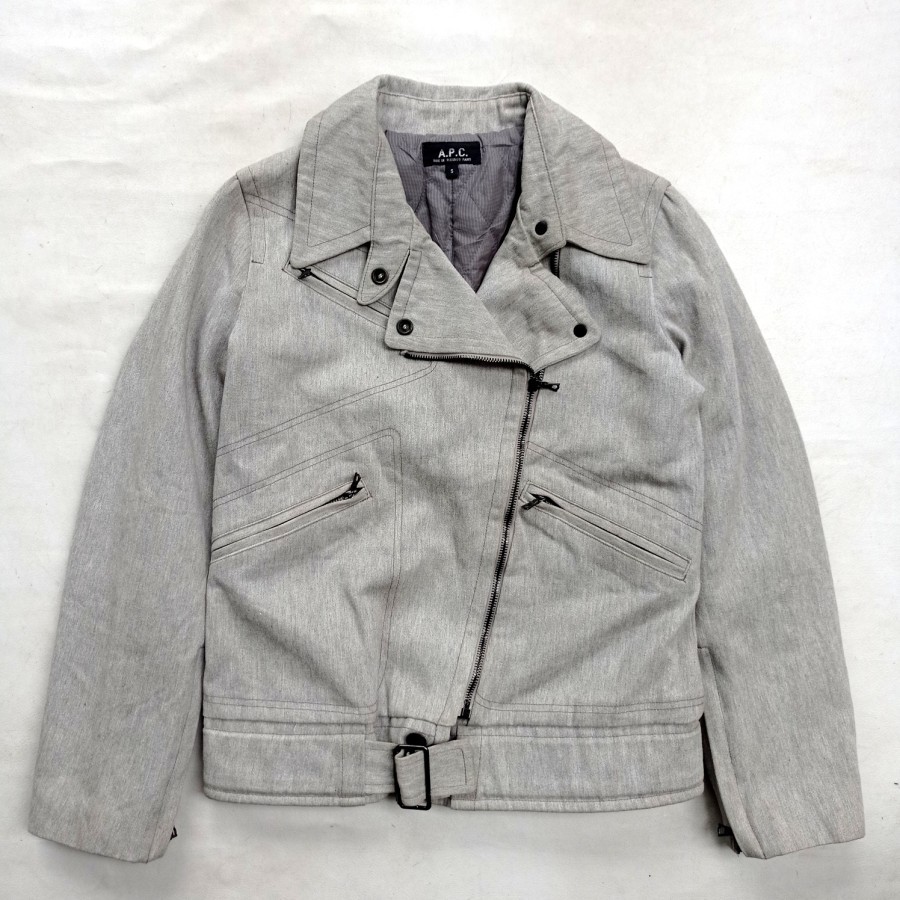 apc rue de fleurus paris rugged denim perfecto biker jacket riri ziper