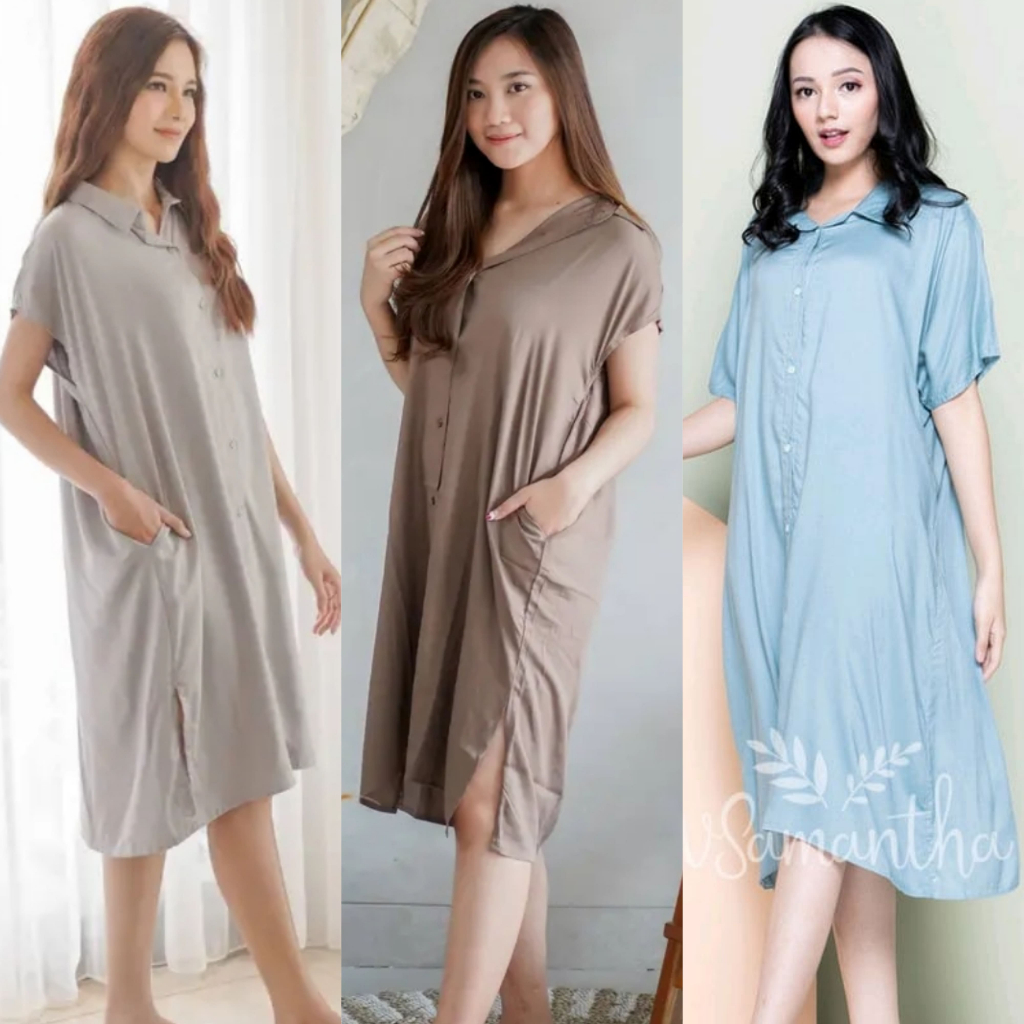 Home Dress Wanita Full Kancing Daster Andin polos busui dress kekinian dres lula Fit Kain Katun