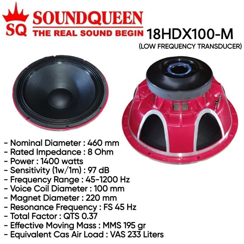 SPEAKER SOUNDQUEEN 18HDX100-M/H 18 inch original SQ 18HDX100
