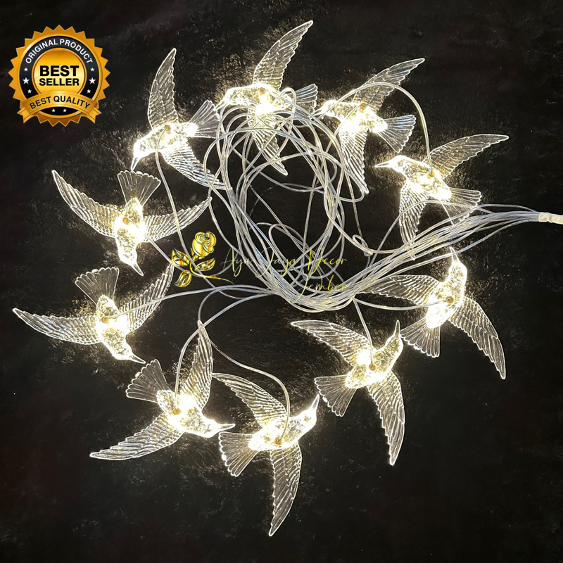lampu gantung burung akrilik / lampu burung plastik isi 10 pcs led dekorasi pelaminan