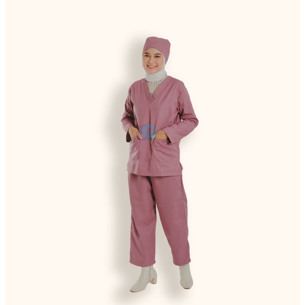 Baju Jaga Oka Petugas medis Perawat Lengan Panjang Bahan American Drill | Seragam Kerja Doctor Scrub