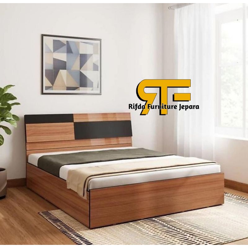 Dipan tempat tidur jati mozaik brown walnut ( dipan jati,dipan minimalis,dipan jati solid,dipan )