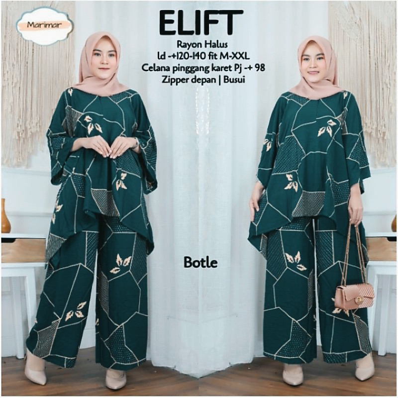 Setelan Kekinian OneSet Waka Motif Elift Bahan Adem Tidak Nerawang