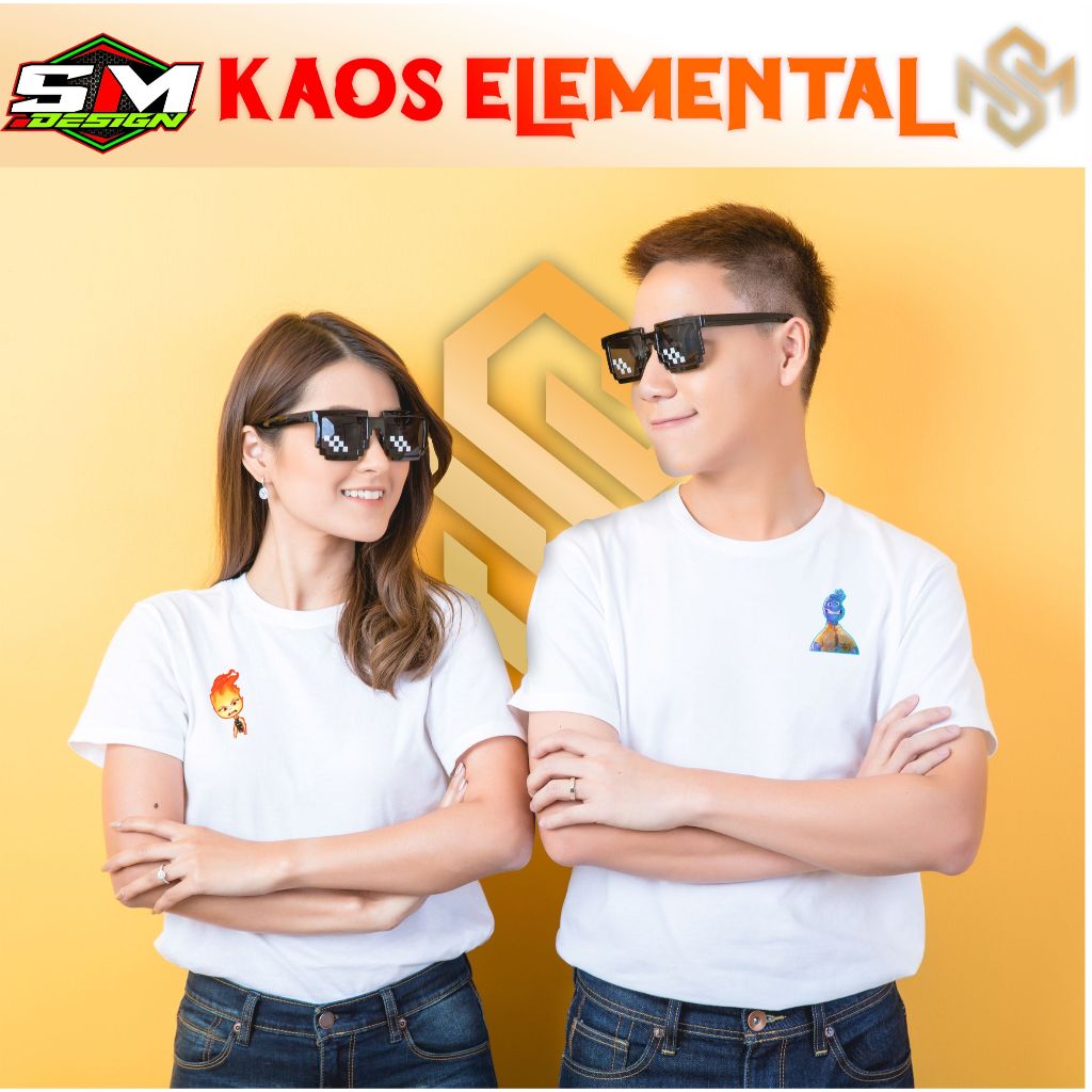 SM Kaos Couple Model Elemental Baju Couple Pasangan dan Teman - Putih