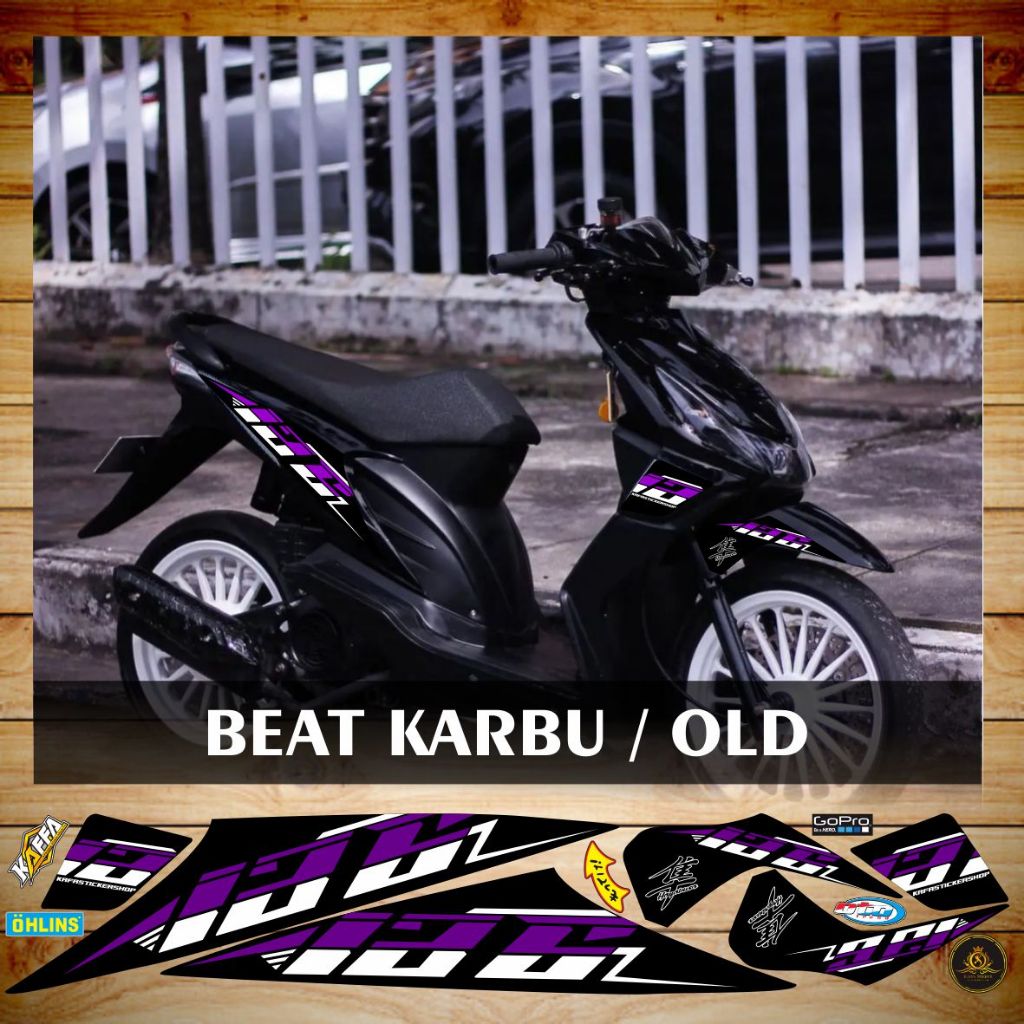 Stiker Striping Variasi Beat Old Beat Karbu Beat Lama Motif List Custom Decal Polet Ungu