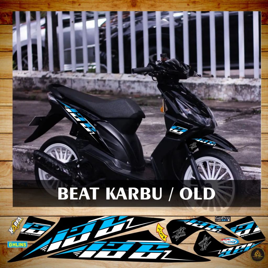 Stiker Striping Variasi Beat Old Beat Karbu Beat Lama Motif List Custom Decal Polet Biru Muda