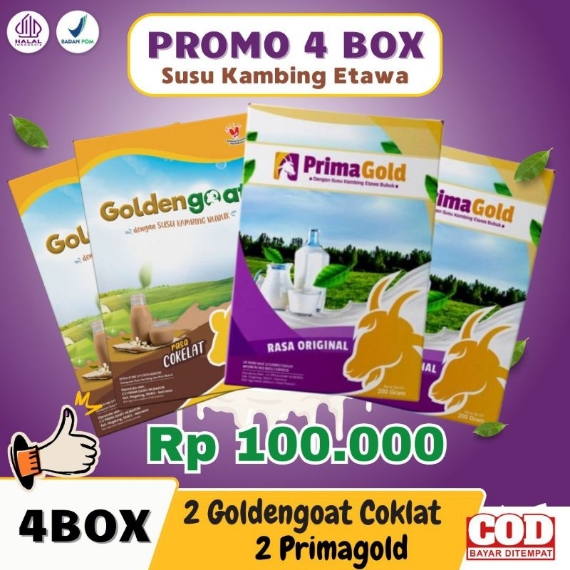 

PAKET HEMAT 4 BOX SUSU KAMBING ETAWA BUBUK PRIMAGOLD / GOLDENGOAT / SIGOAT ALAMI MURAH ORIGINAL UNTUK ATASI NYERI TULANG PUNGGUNG SENDI ASAM URAT PEGAL LINU SYARAF KEJEPIT ASMA SESAK NAFAS BATUK MENAHUN PARU-PARU NYERI DADA
