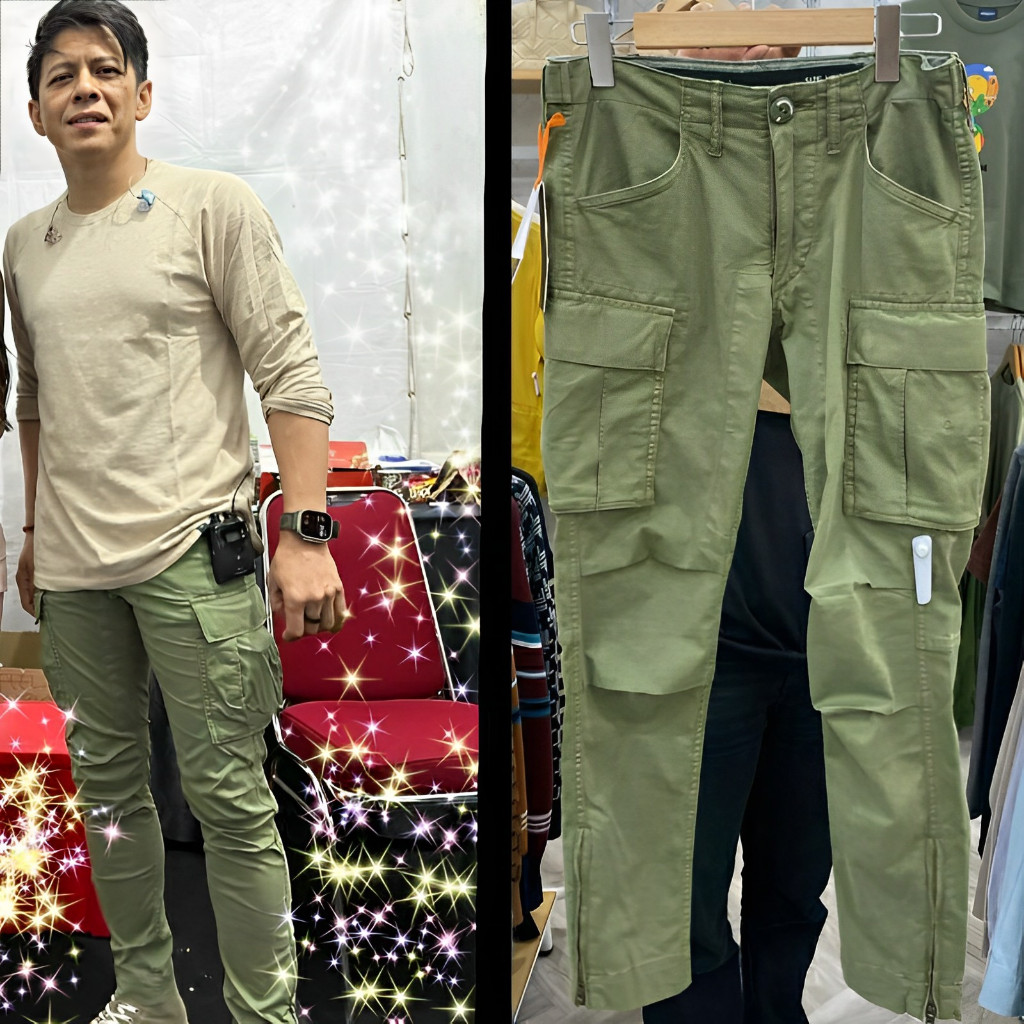 Celana Pria Kargo Reguler/Cargo Panjang Standar Celana Cargo Greenn lightt Premium Ariel noah Zipper